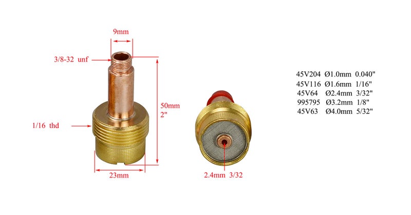 RIVERWELD TIG Gas Lens Collet Bodies 45V64 10N24 3/32" Jumbo Large Diameter Alumina Nozzle Ceramic Cup 53N87 12# 3/4", 53N88 10# 5/8" Gasket 54N63 for SR WP 17 18 26 TIG Welding Torch 9pcs - Image 3